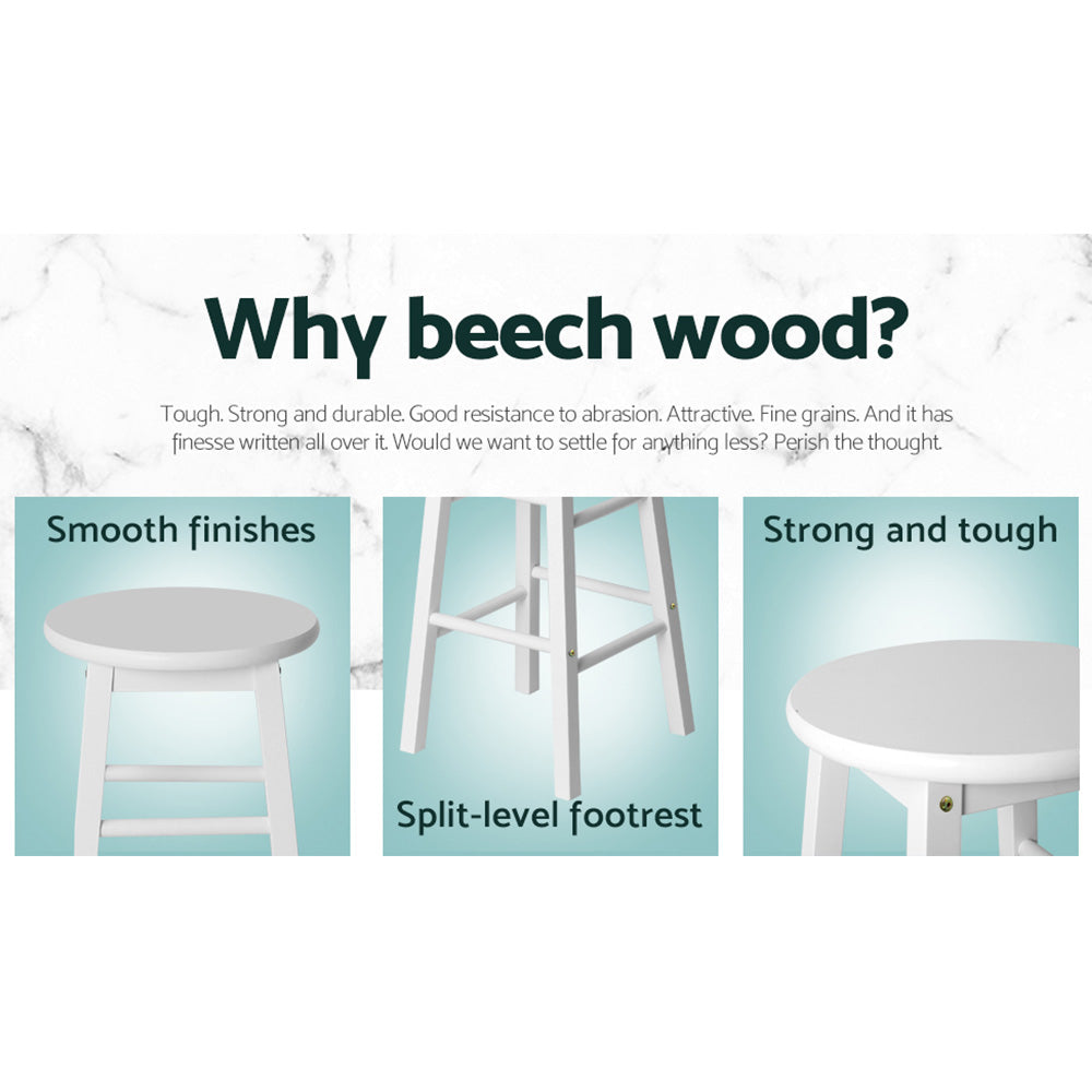 2X Bar Stools Round Chairs Wooden White