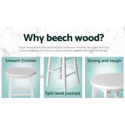 2X Bar Stools Round Chairs Wooden White