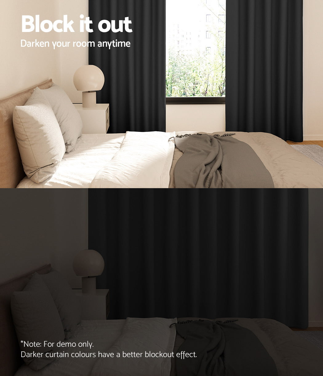 2X Blockout Curtains Eyelet 300X230Cm Black