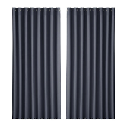 2X Blockout Curtains Eyelet 300X230Cm Black/Charcoal