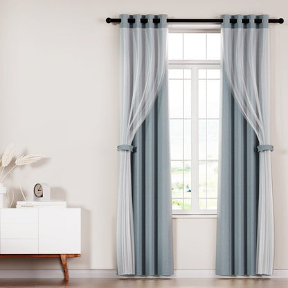 2X Blockout Sheer Curtains Beige/Black/Chracoal/Grey