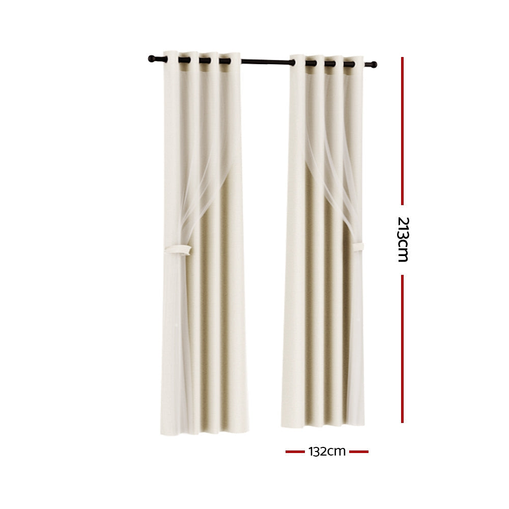 2X Blockout Sheer Curtains Beige/Black/Chracoal/Grey
