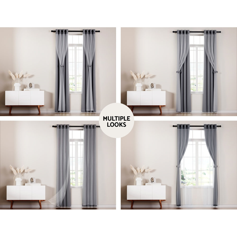2X Blockout Sheer Curtains Beige/Black/Chracoal/Grey