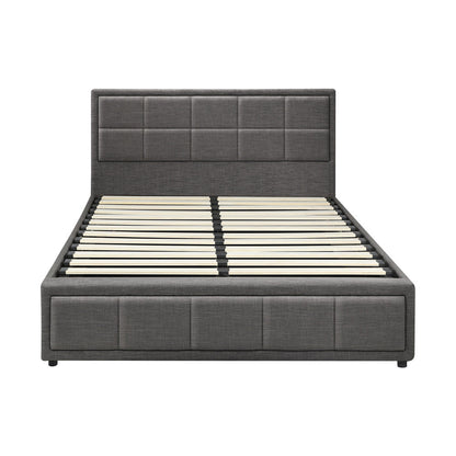 Bed Frame Double Size Gas Lift Storage Base Fabric Grey/White