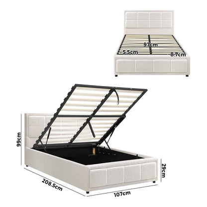Bed Frame Double Size Gas Lift Storage Base Fabric Grey/White