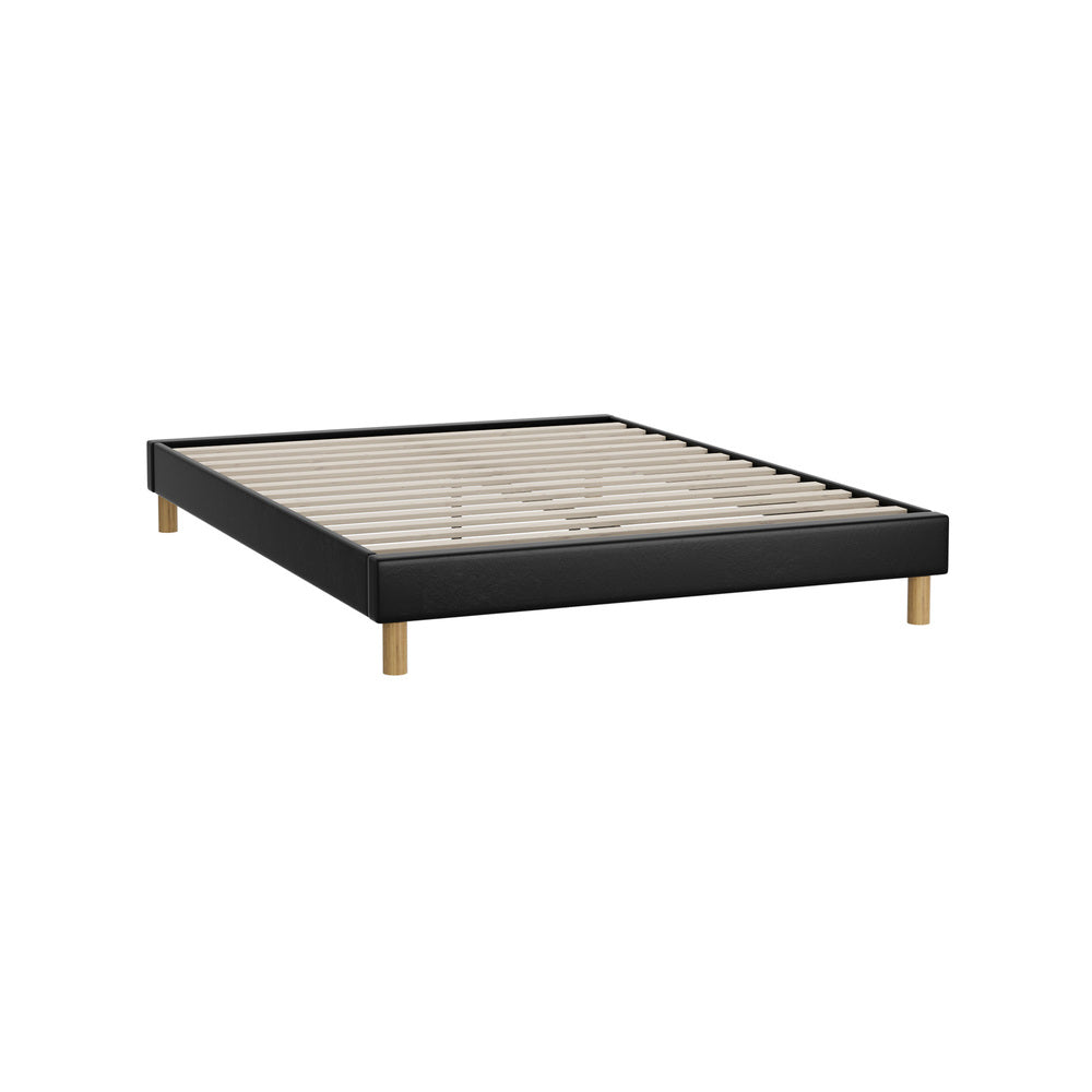 Bed Frame King & Double Size Bed Base Black Leather