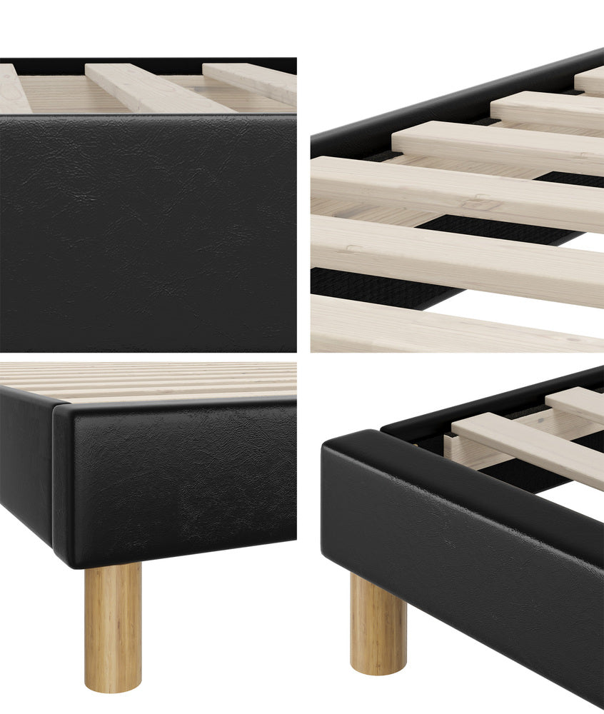 Bed Frame King & Double Size Bed Base Black Leather