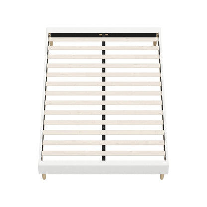 Bed Frame Single Size Bed Base White Boucle