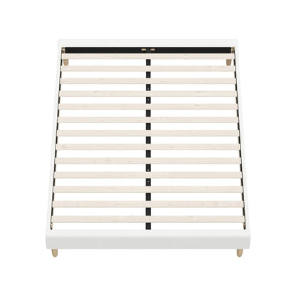 Bed Frame Single Size Bed Base White Boucle