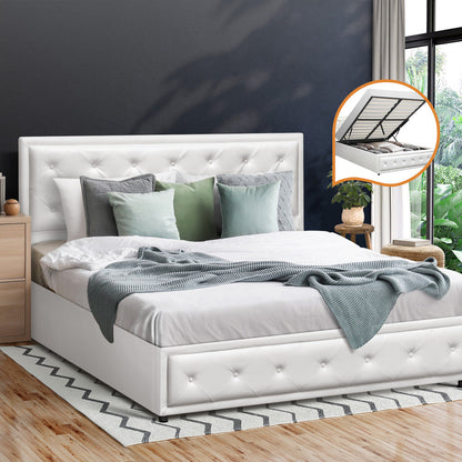 Bed Frame with Storage Space Gas Lift Bed Mattress Base White