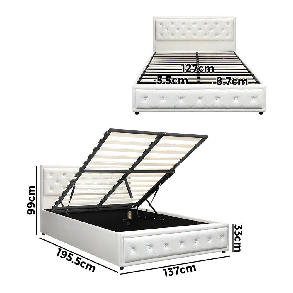 Bed Frame with Storage Space Gas Lift Bed Mattress Base White
