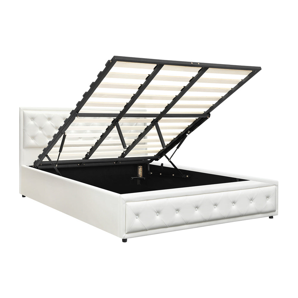 Bed Frame with Storage Space Gas Lift Bed Mattress Base White