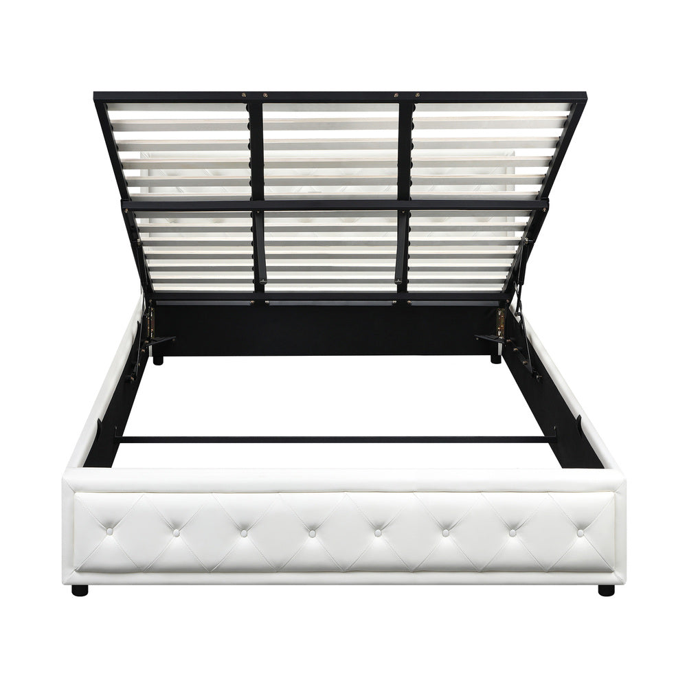 Bed Frame with Storage Space Gas Lift Bed Mattress Base White
