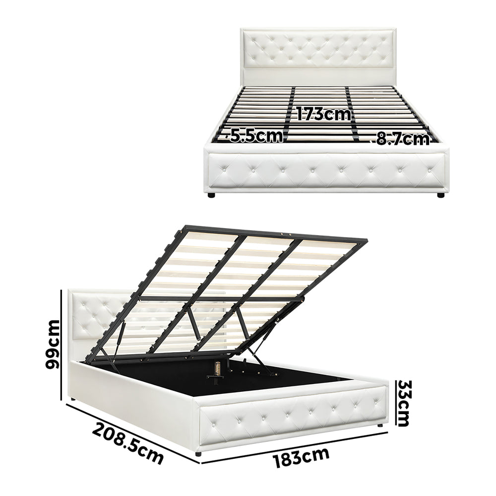 Bed Frame with Storage Space Gas Lift Bed Mattress Base White