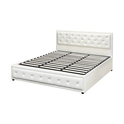 Bed Frame with Storage Space Gas Lift Bed Mattress Base White