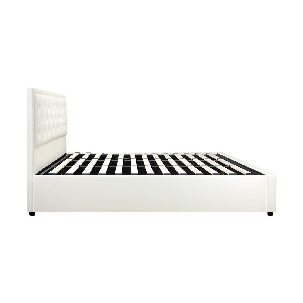 Bed Frame with Storage Space Gas Lift Bed Mattress Base White