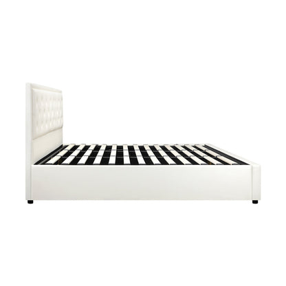 Bed Frame with Storage Space Gas Lift Bed Mattress Base White