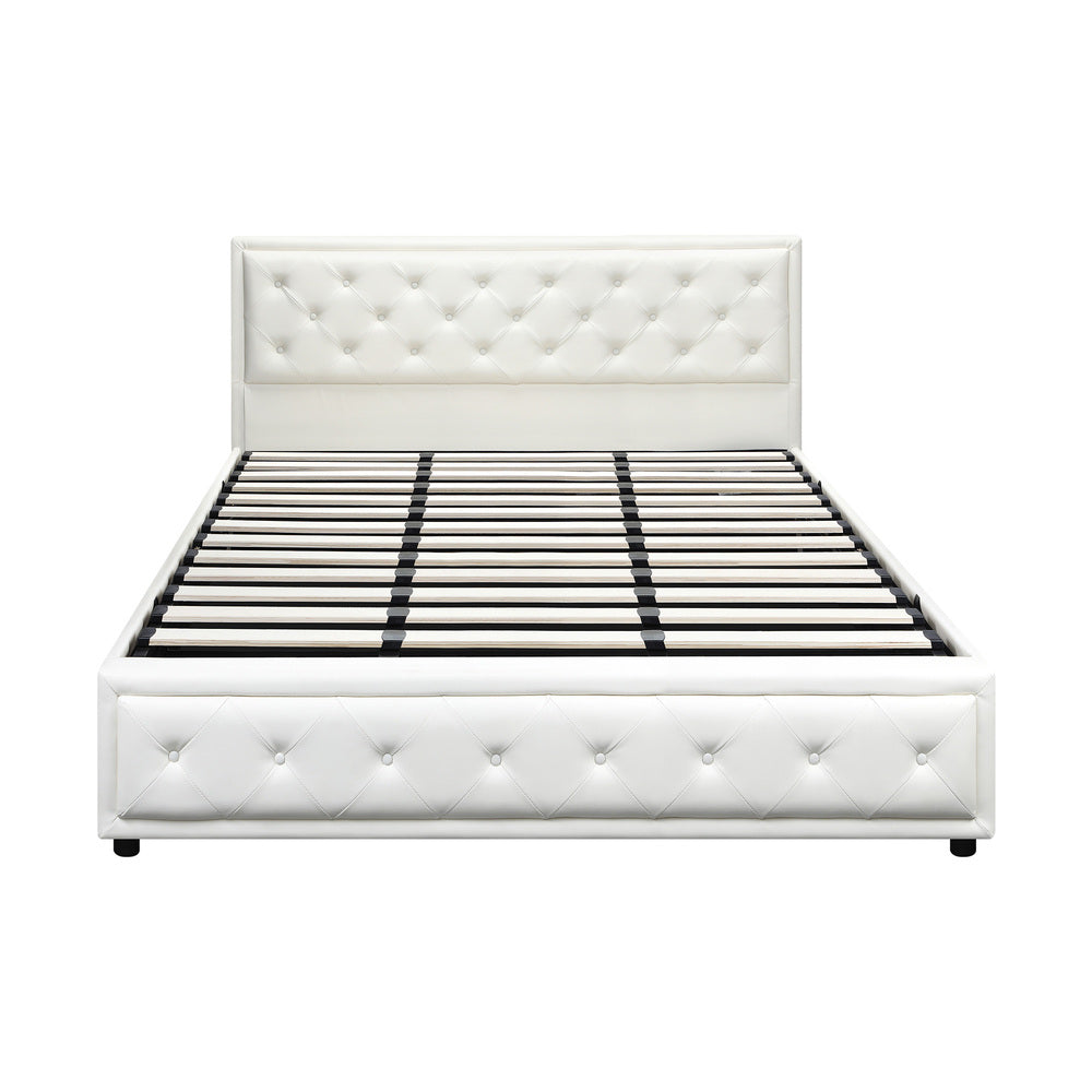 Bed Frame with Storage Space Gas Lift Bed Mattress Base White