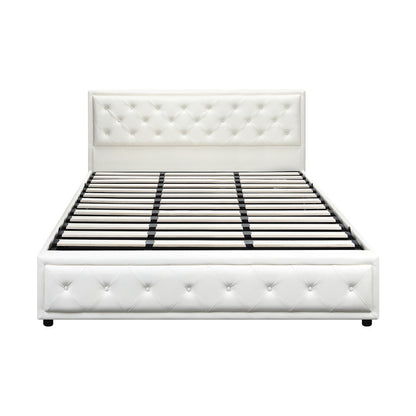 Bed Frame with Storage Space Gas Lift Bed Mattress Base White