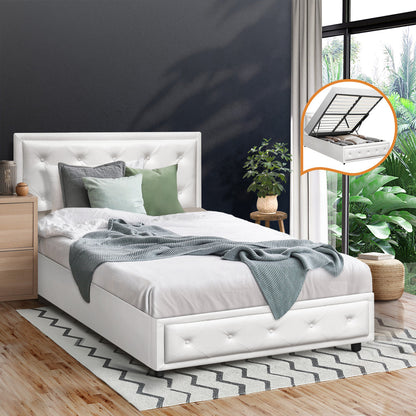 Bed Frame with Storage Space Gas Lift Bed Mattress Base White