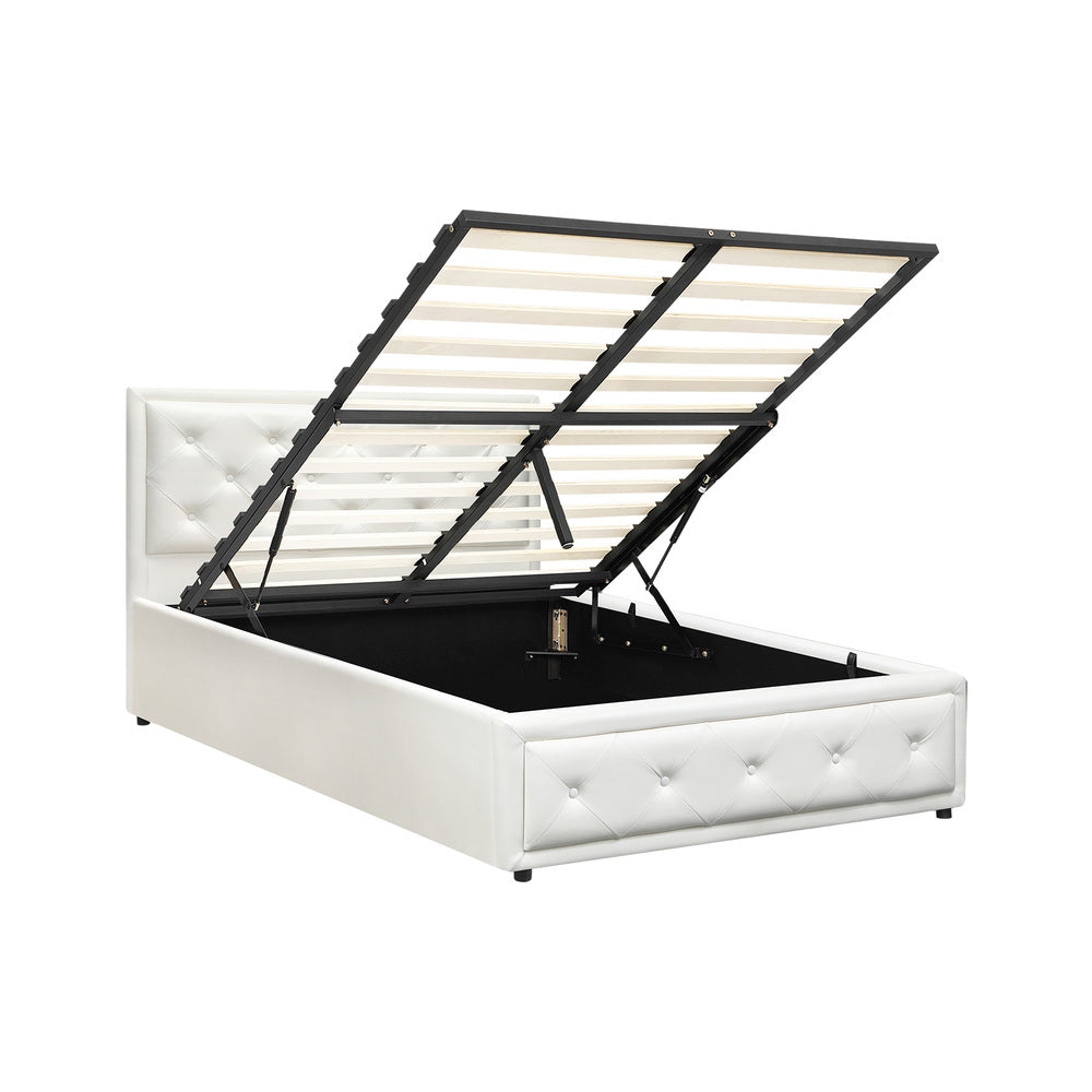 Bed Frame with Storage Space Gas Lift Bed Mattress Base White