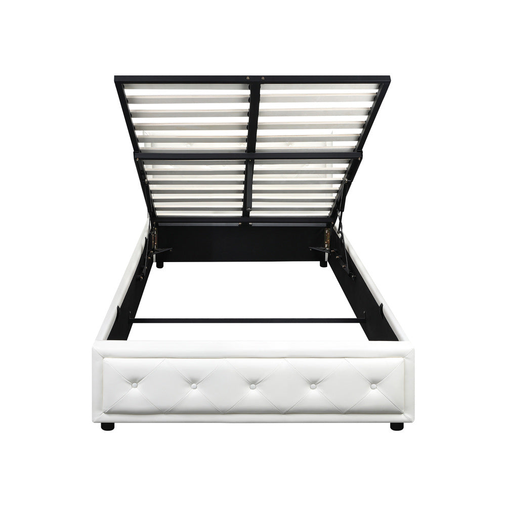 Bed Frame with Storage Space Gas Lift Bed Mattress Base White