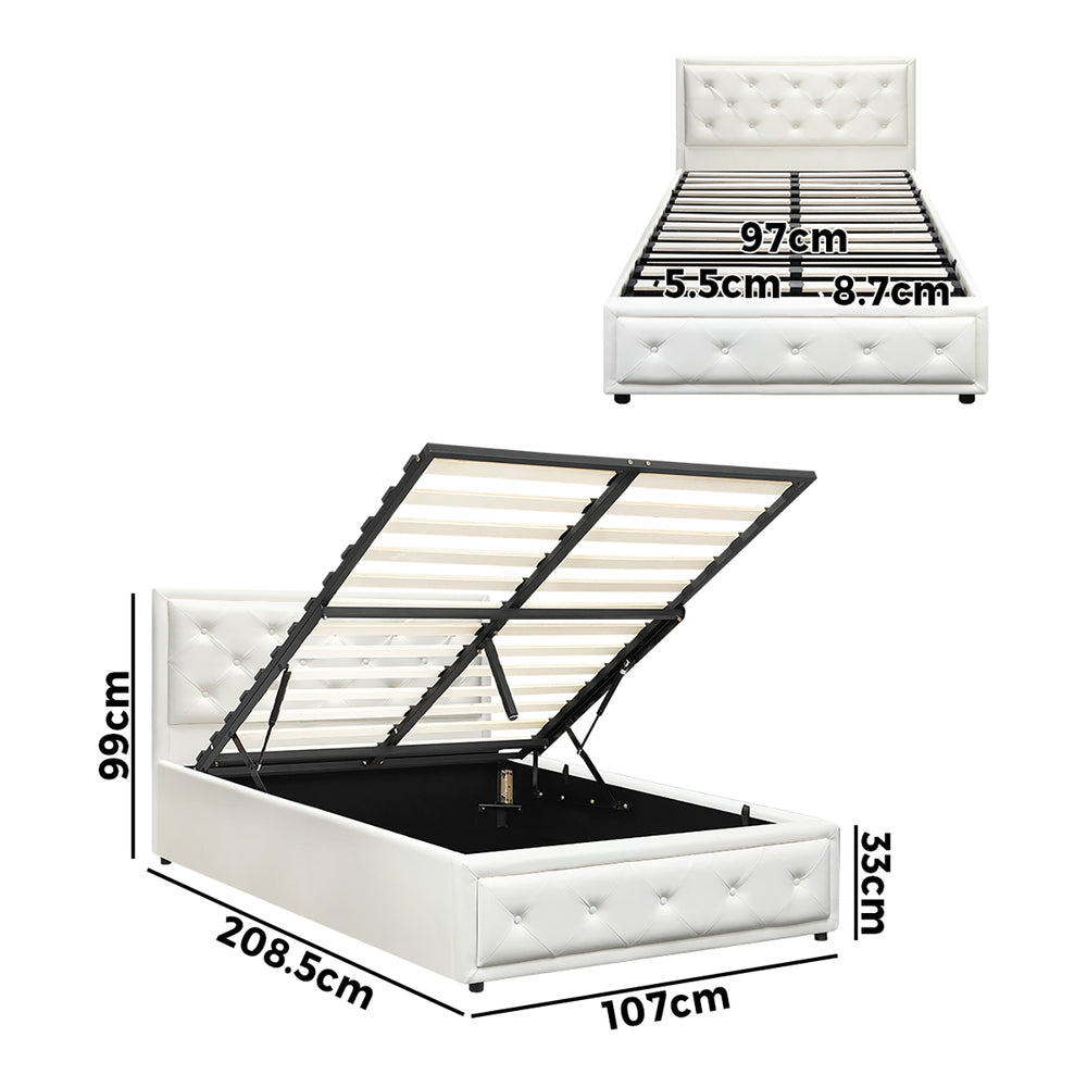 Bed Frame with Storage Space Gas Lift Bed Mattress Base White