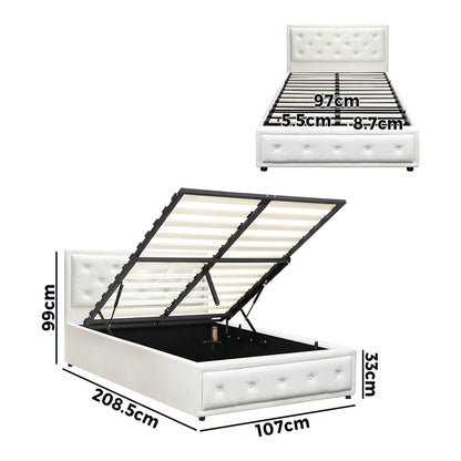 Bed Frame with Storage Space Gas Lift Bed Mattress Base White