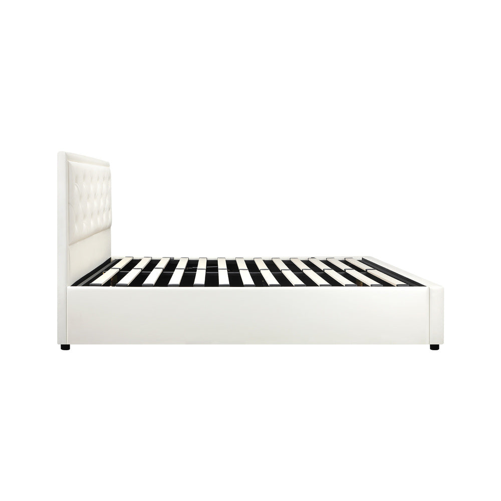 Bed Frame with Storage Space Gas Lift Bed Mattress Base White