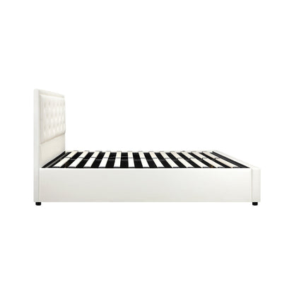 Bed Frame with Storage Space Gas Lift Bed Mattress Base White