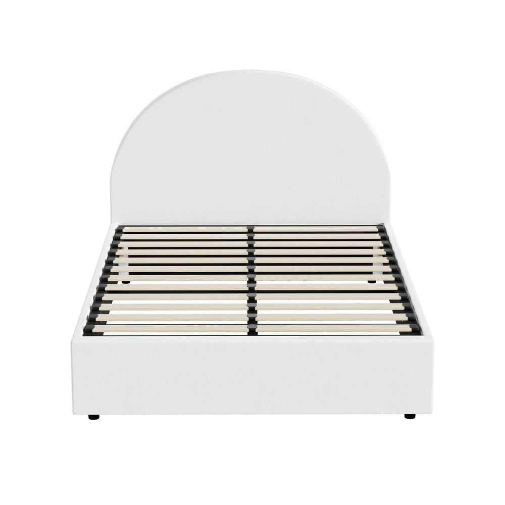 Bed Frame Double Size With Gas Lift Base PU Leather White