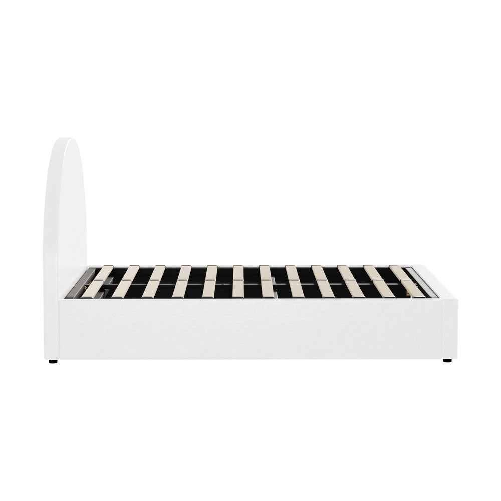 Bed Frame Double Size With Gas Lift Base PU Leather White