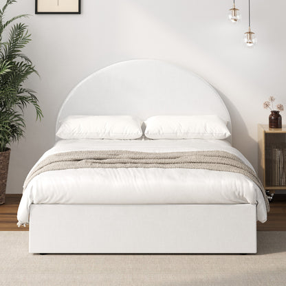 Bed Frame Double Size With Gas Lift Base PU Leather White