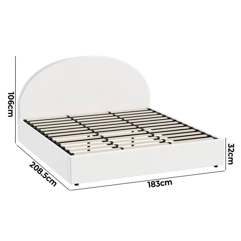 Bed Frame Double Size With Gas Lift Base PU Leather White