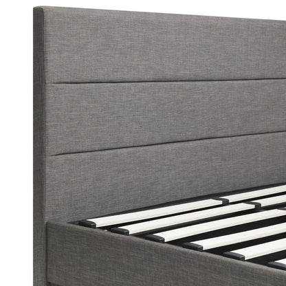 Queen Bed Frame LED Mattress Base with Gas Lift and Storage Space Grey