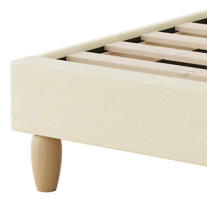 Bed Frame Queen Size Arched Bedhead Beige Fabric
