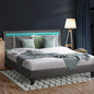 Bed Frame RGB LED Queen Size Mattress Base Platform Wooden Grey Fabric