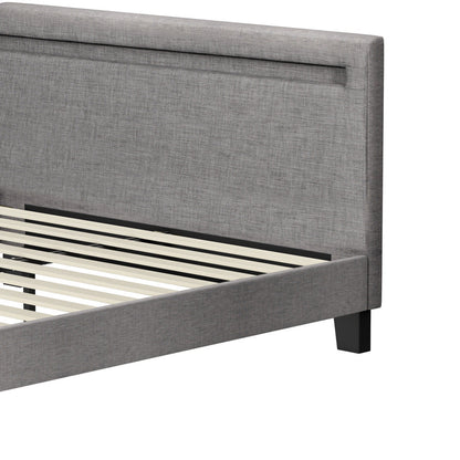 Bed Frame RGB LED Queen Size Mattress Base Platform Wooden Grey Fabric