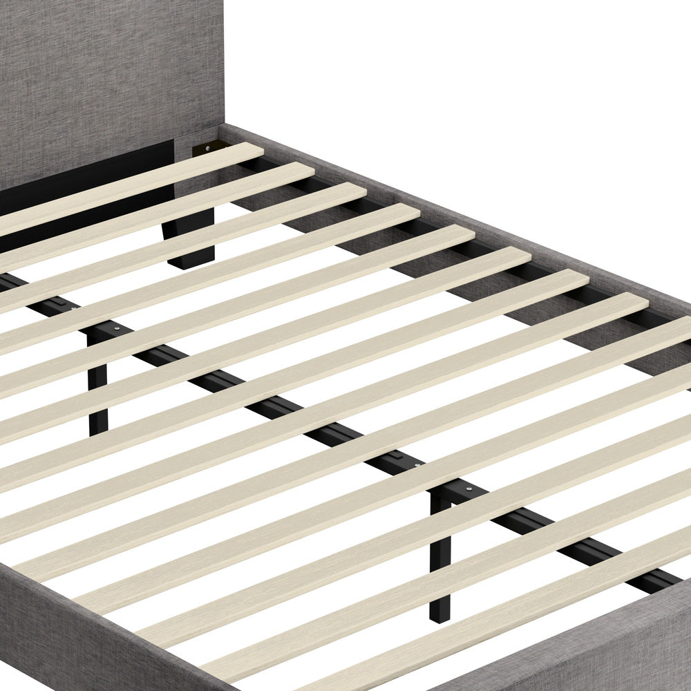 Bed Frame RGB LED Queen Size Mattress Base Platform Wooden Grey Fabric