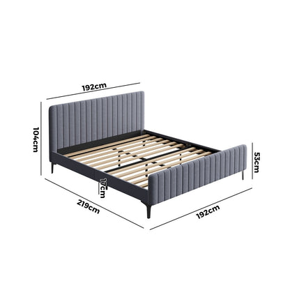 Bed Frame King Size Beds Platform Velvet Fabric Grey