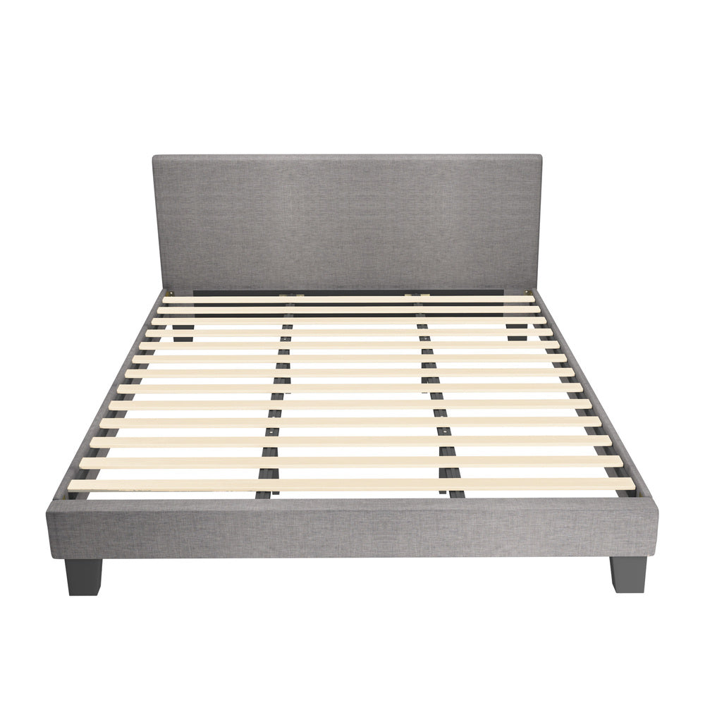 Contemporary Platform Bed with Grey Fabric and Wooden Slats for King Size Mattress