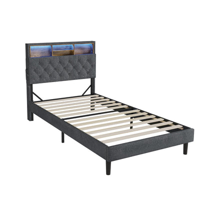 Bed Frame with LED Storage Bedhead King Single Size NOVI