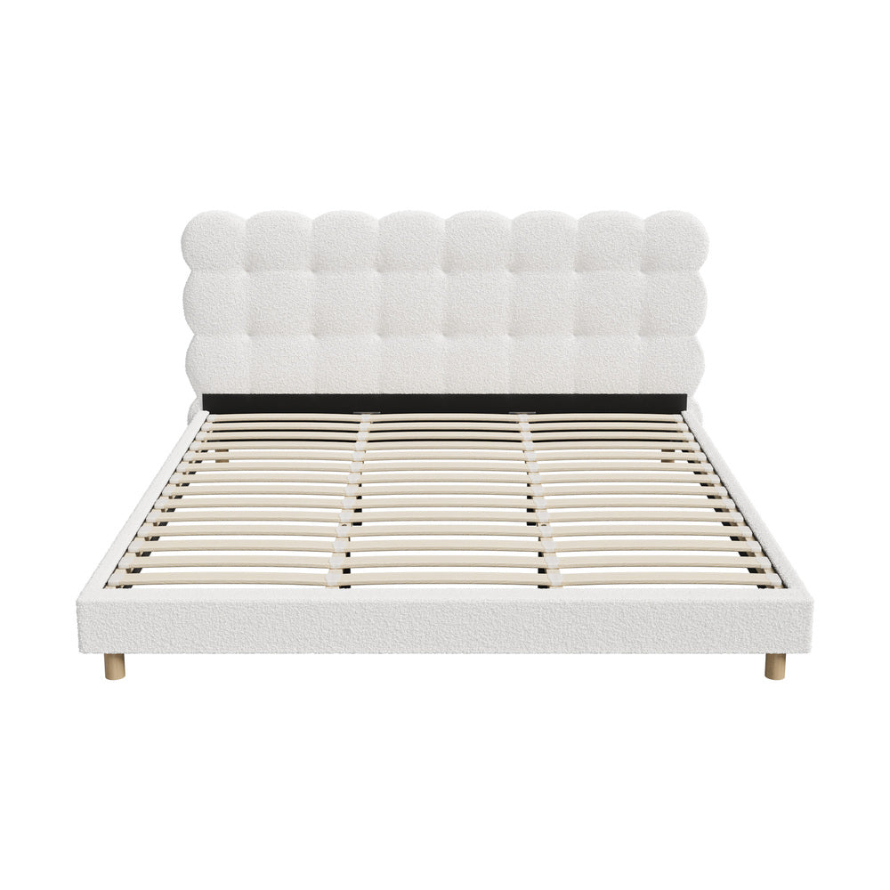 Bed Frame Double/King Single/King/Queen/Single Tufted Bedhead Boucle Fabric White