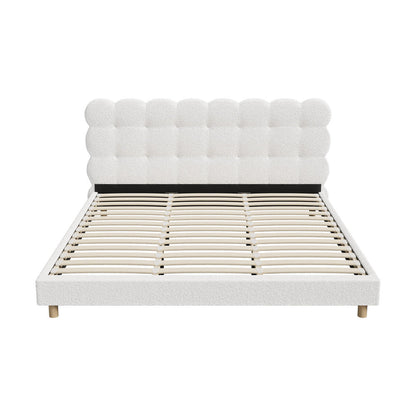 Bed Frame Double/King Single/King/Queen/Single Tufted Bedhead Boucle Fabric White