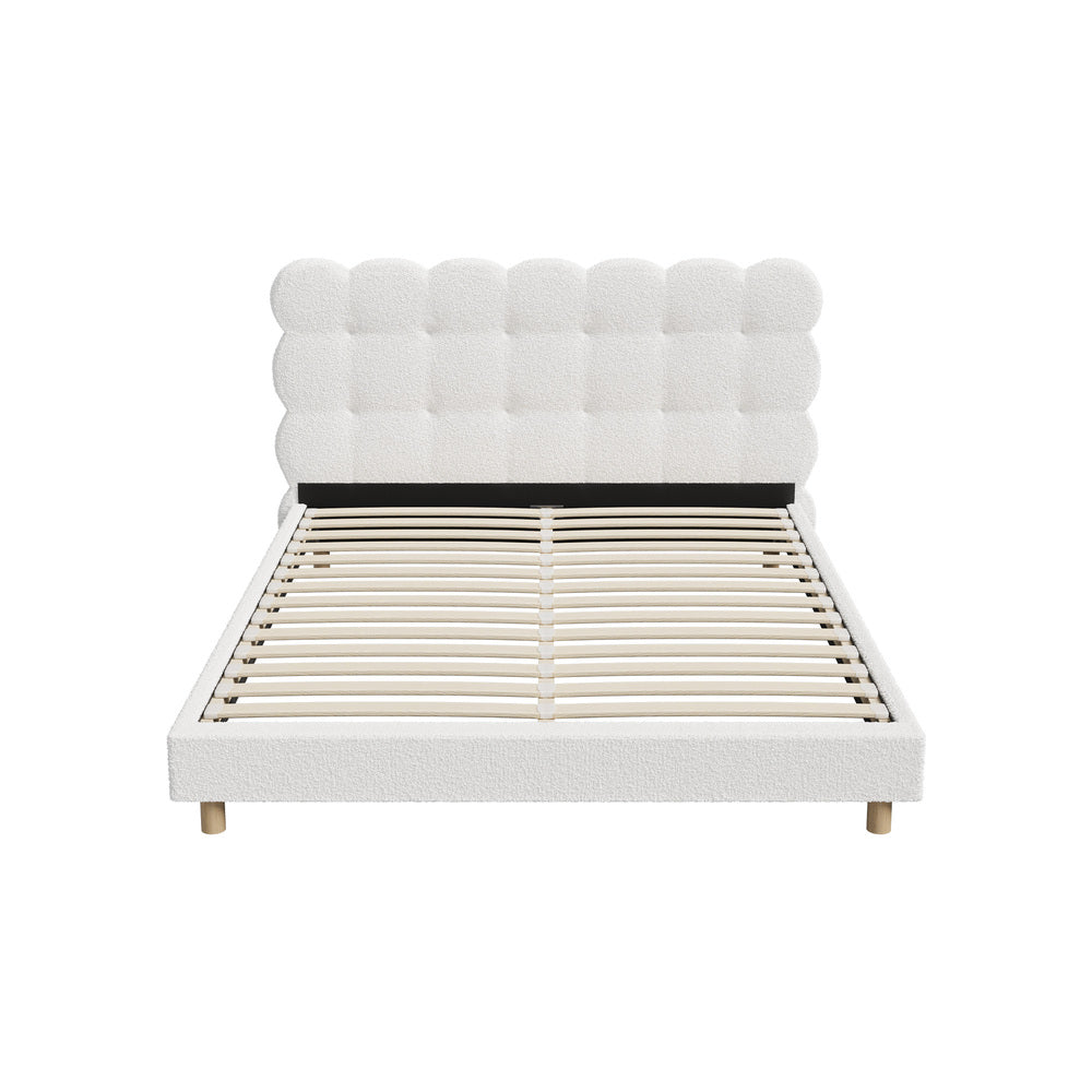 Bed Frame Double/King Single/King/Queen/Single Tufted Bedhead Boucle Fabric White