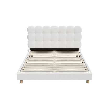 Bed Frame Double/King Single/King/Queen/Single Tufted Bedhead Boucle Fabric White