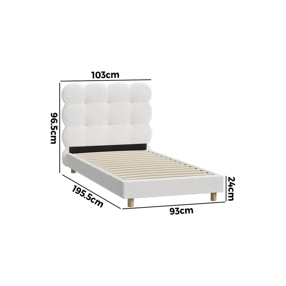 Bed Frame Double/King Single/King/Queen/Single Tufted Bedhead Boucle Fabric White