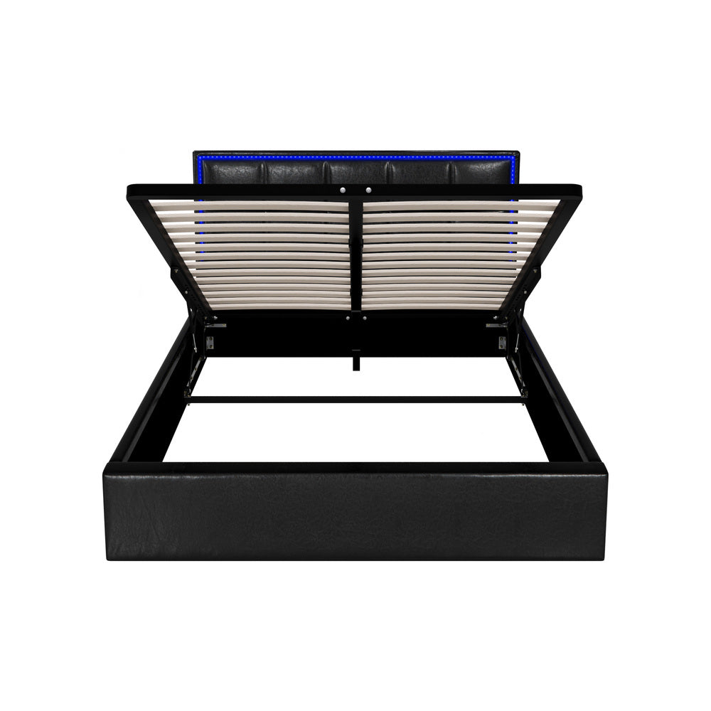 Bed Frame Double King & Single Size RGB LED Gas Lift Storage Base Leather