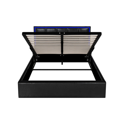 Bed Frame Double King & Single Size RGB LED Gas Lift Storage Base Leather