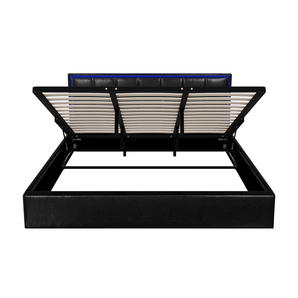 Bed Frame Double King & Single Size RGB LED Gas Lift Storage Base Leather